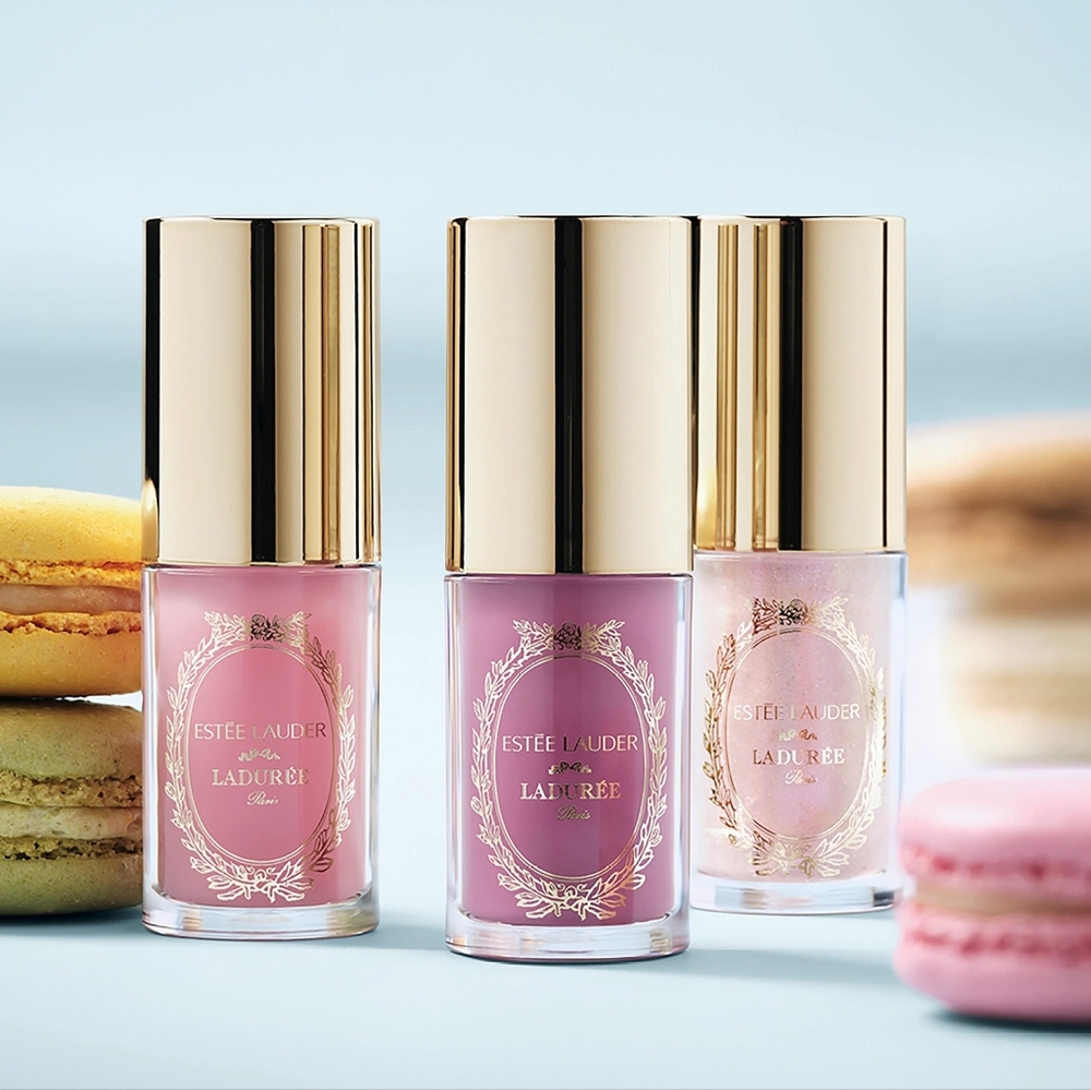 Estee Lauder & Laduree Lip Oil Set Baby Milky Pink Cool Toned Mauve Shimmer Pink